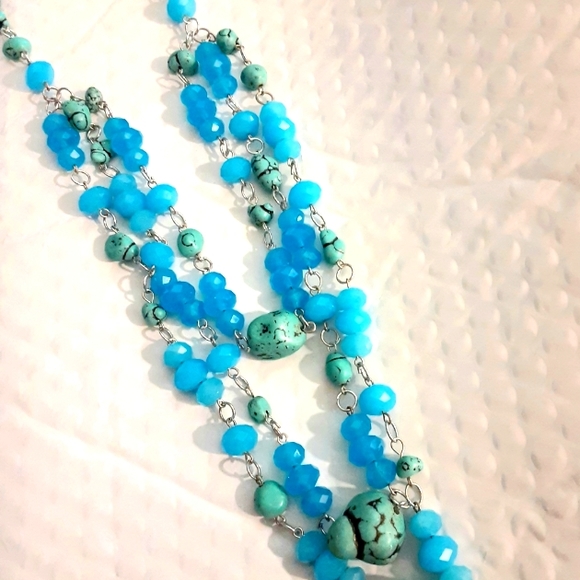 Gen. Turquoise/Crystal 3-tier Necklace Set - Picture 3 of 4